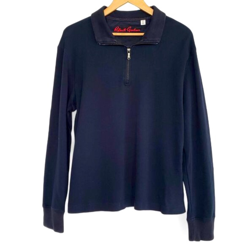 Robert Graham Quarter Zip‎ Sweater Men's Navy Blue Long Sleeve Preppy L